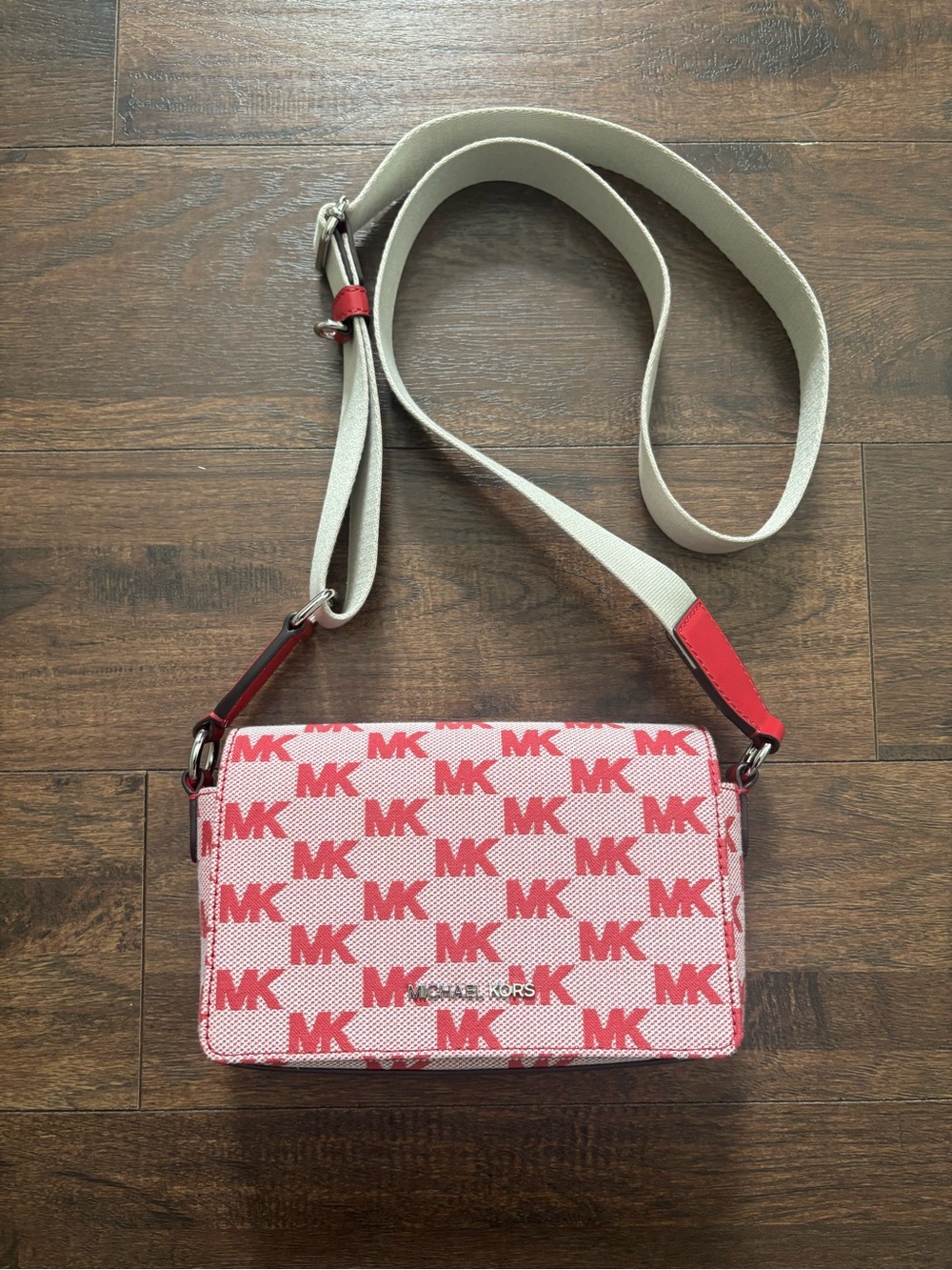 Michael Kors Pink and Red MK Logo Crossbody